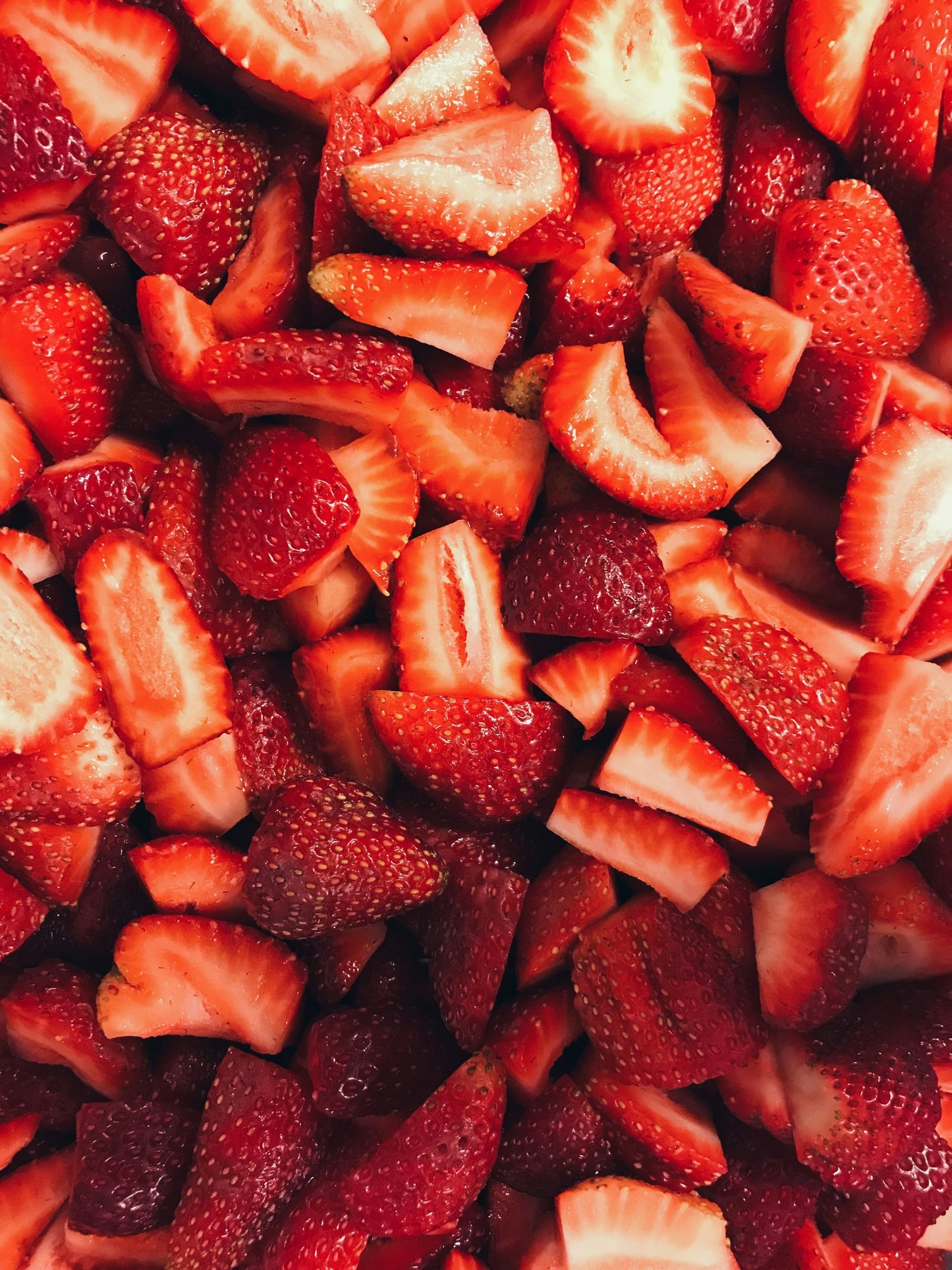Close-up of fresh sliced strawberries.