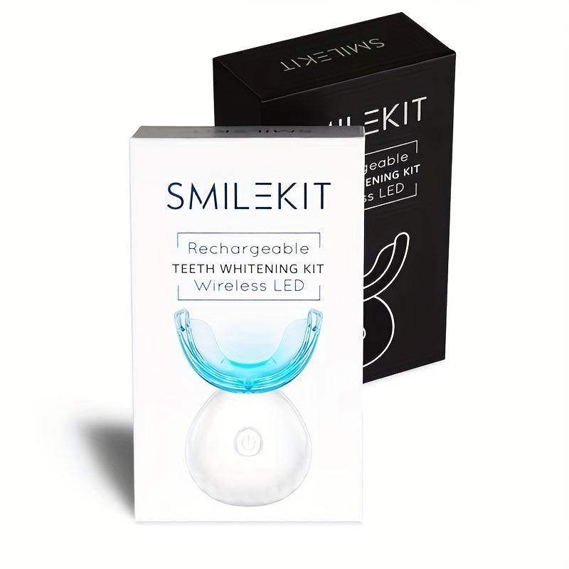 SMILE-KIT Wireless Teeth Whitening Kit with LED light technology and rechargeable battery in packaging.