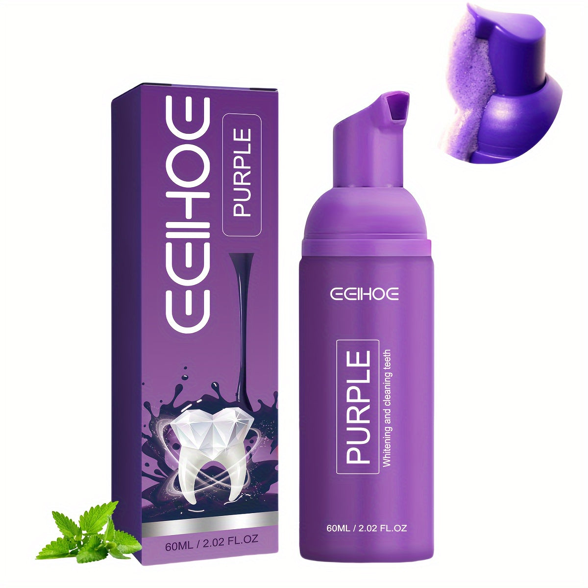 ECIHOE Purple Foaming Toothpaste for whitening and deep cleaning.