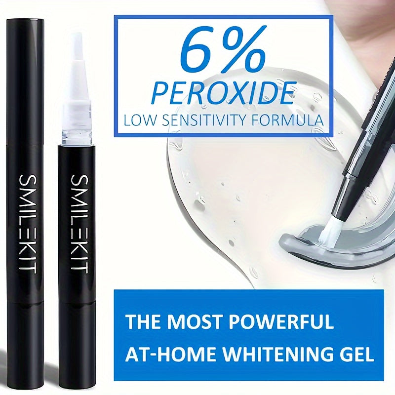 Wireless teeth whitening kit with LED lights and gel pens for at-home whitening.