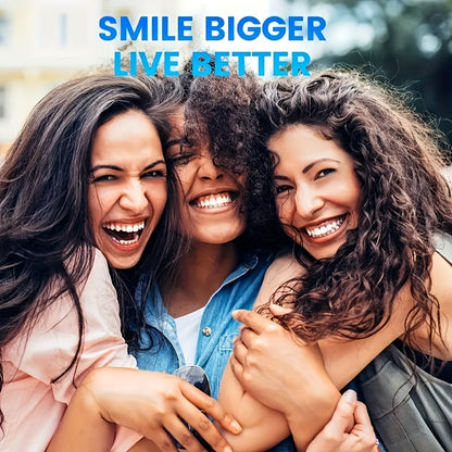 Women smiling confidently, showcasing the effectiveness of 9D Teeth Whitening Strips with vibrant smiles.