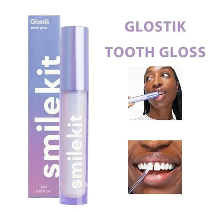 Glostik Tooth Gloss instant whitening wand with pearlescent finish for a brighter smile.