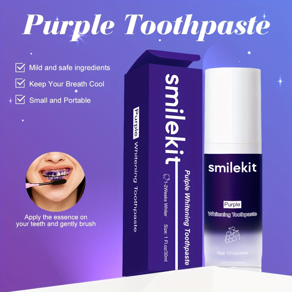 Purple Whitening Toothpaste with grape flavor for bright, fresh smile.