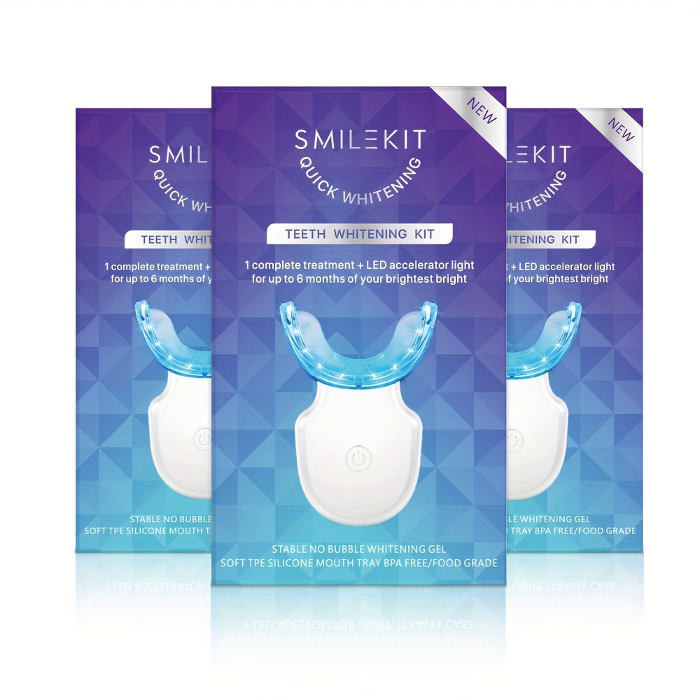 Wireless teeth whitening kit with LED lights and gel pens for a brighter smile.