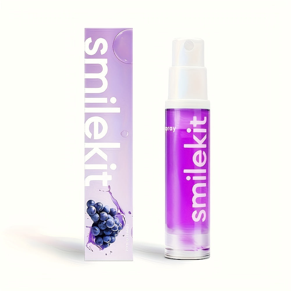 SMILEKIT Peach Grape Mint Breath Freshener Spray bottle and packaging.