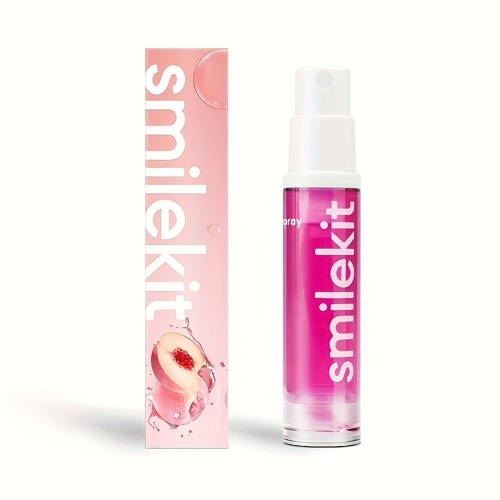 SMILEKIT Peach Grape Mint Breath Freshener Spray, 10ml portable alcohol-free oral spray for instant freshness, featuring peach, grape, and mint flavors.