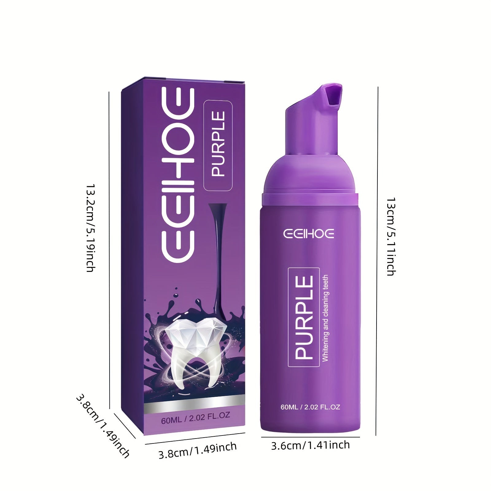 ECIHOE Purple Foaming Toothpaste for teeth whitening and deep cleaning.