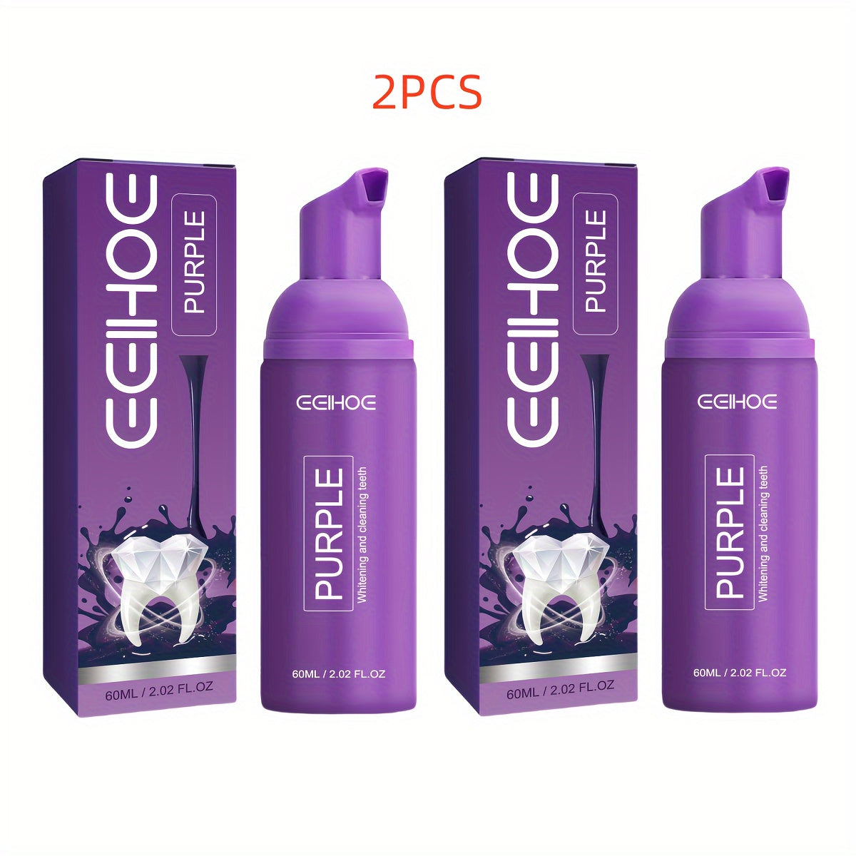 ECIHOE Purple Foaming Toothpaste set for whitening and deep cleaning.