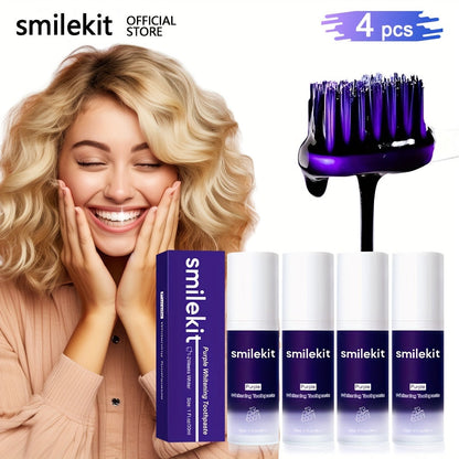 Purple Whitening Toothpaste with grape flavor, deep cleaning formula, and brightening effect for a radiant smile.