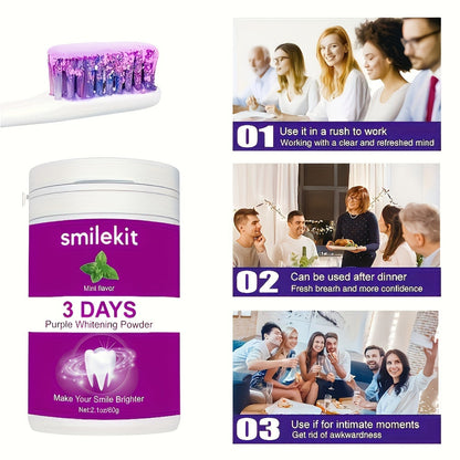 SMILEKIT Purple Teeth Whitening Powder, mint flavor, deep clean and fresh breath.