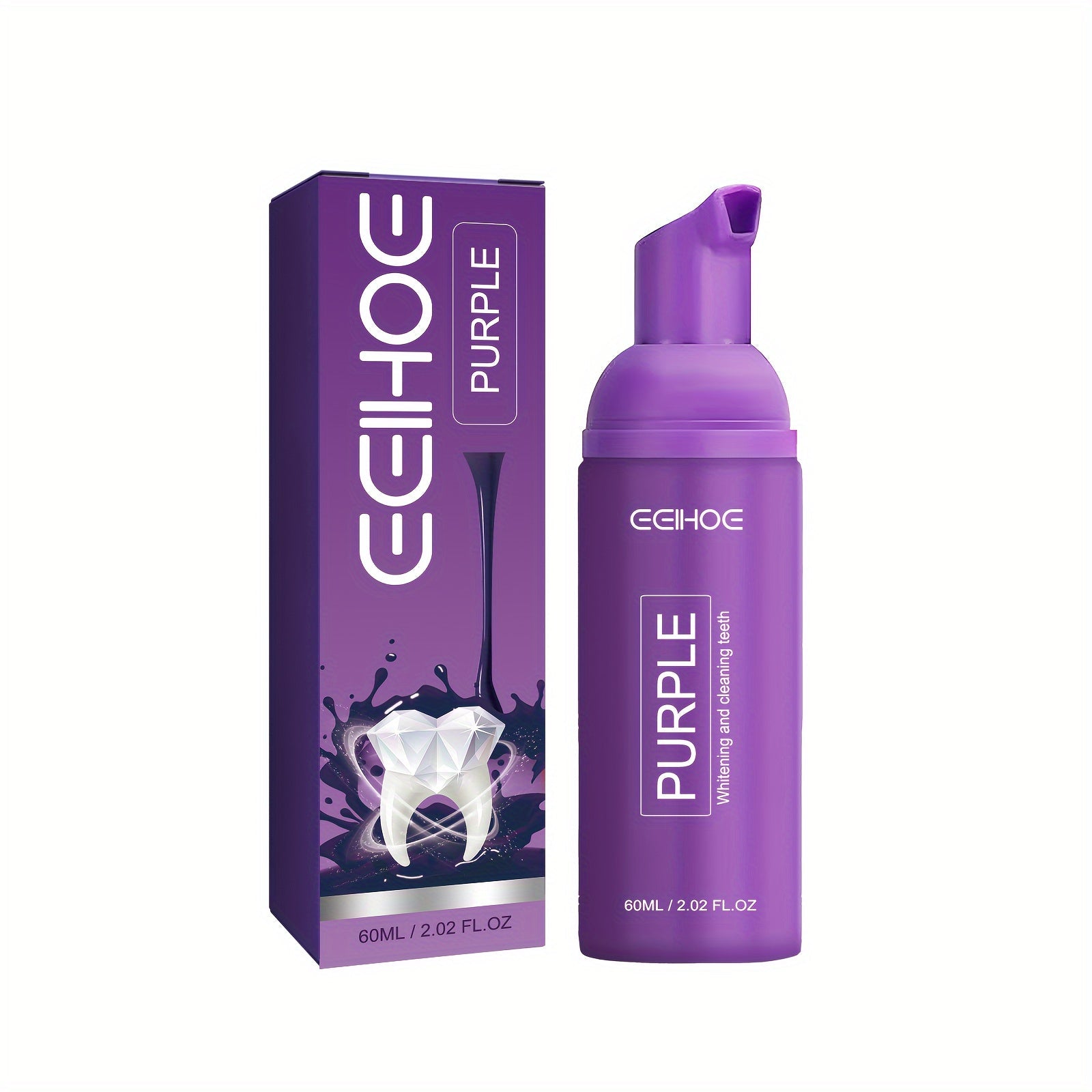 ECIHOE Purple Foaming Toothpaste for teeth whitening and deep cleaning.