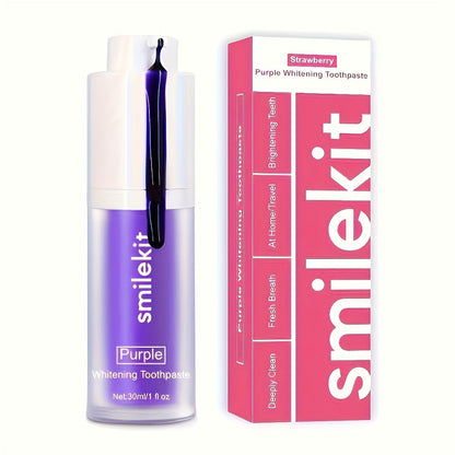 SMILEKIT Radiant Whitening Toothpaste in Strawberry flavor with packaging.