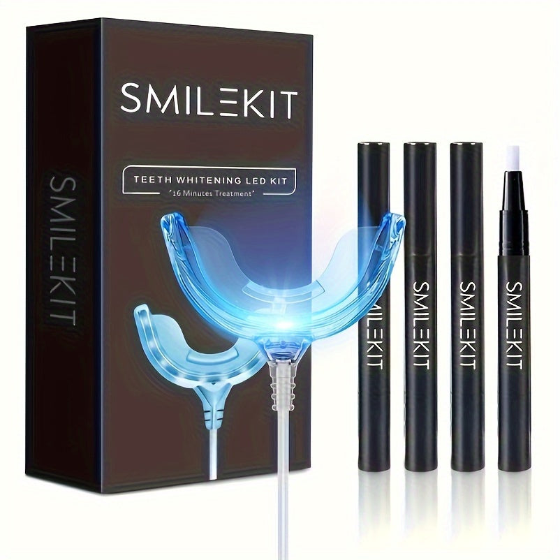 16 LED Teeth Whitening Kit with 4 gel pens and USB-powered line light for effective stain removal.