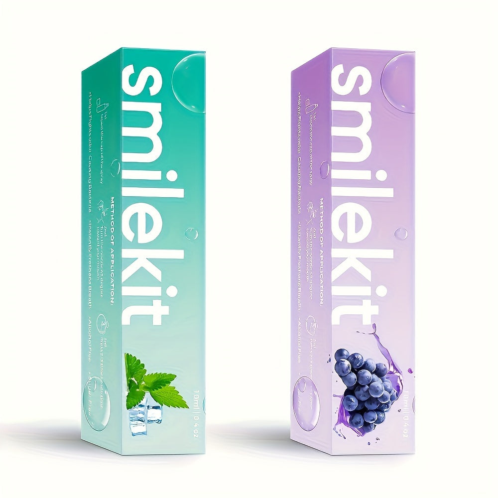 SMILEKIT Peach Grape Mint Breath Freshener Spray packaging in vibrant colors.