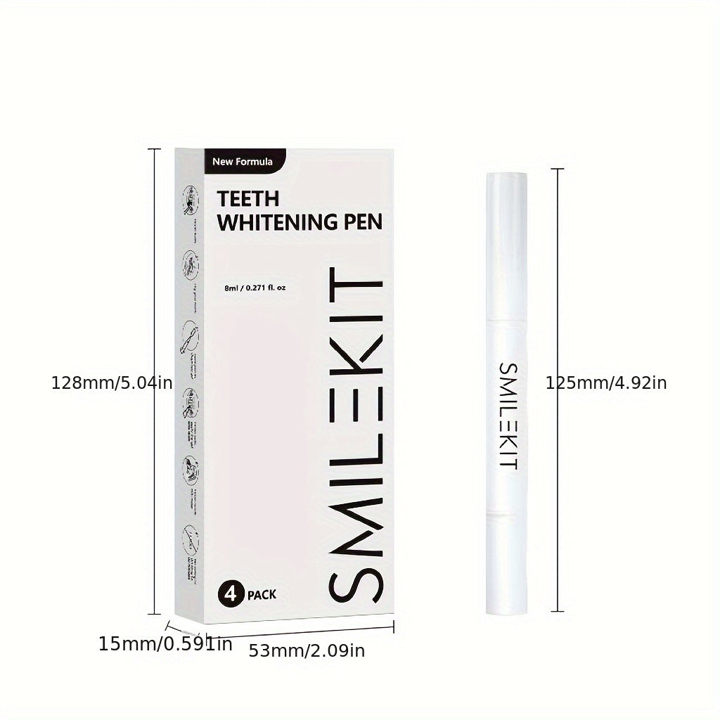 SMILEKIT Teeth Whitening Gel Pens packaging and product dimensions.