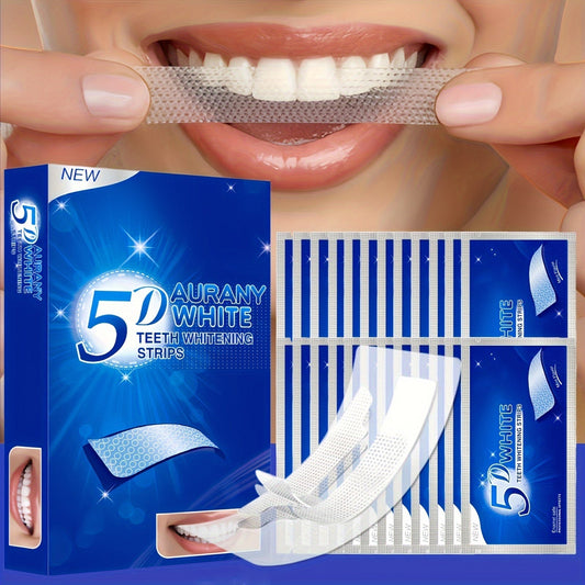 5D Teeth Whitening Strips for stain removal and deep cleaning, alcohol-free gel formula, 714 pairs included.