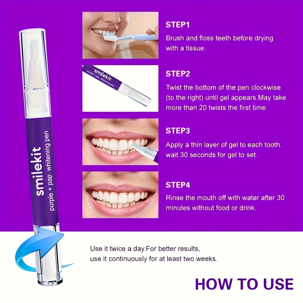 Teeth Whitening Gel Pen Set usage instructions for brightening smile.