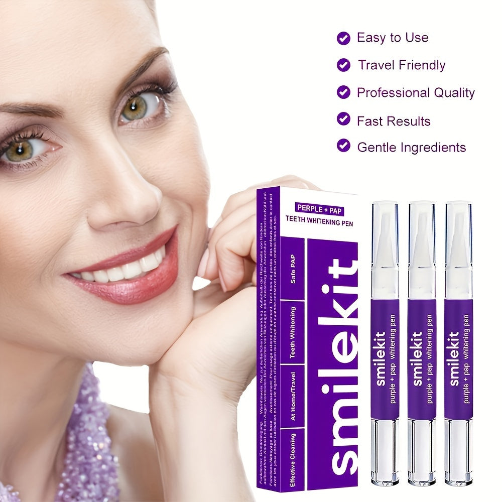 SMILEKIT Teeth Whitening Gel Pen Set with PAP formula, easy to use for a radiant smile.