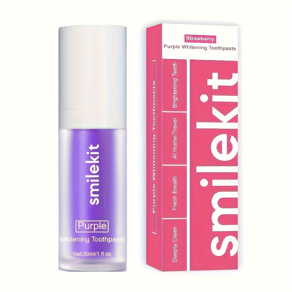 SMILEKIT Radiant Whitening Toothpaste in Strawberry flavor packaging.