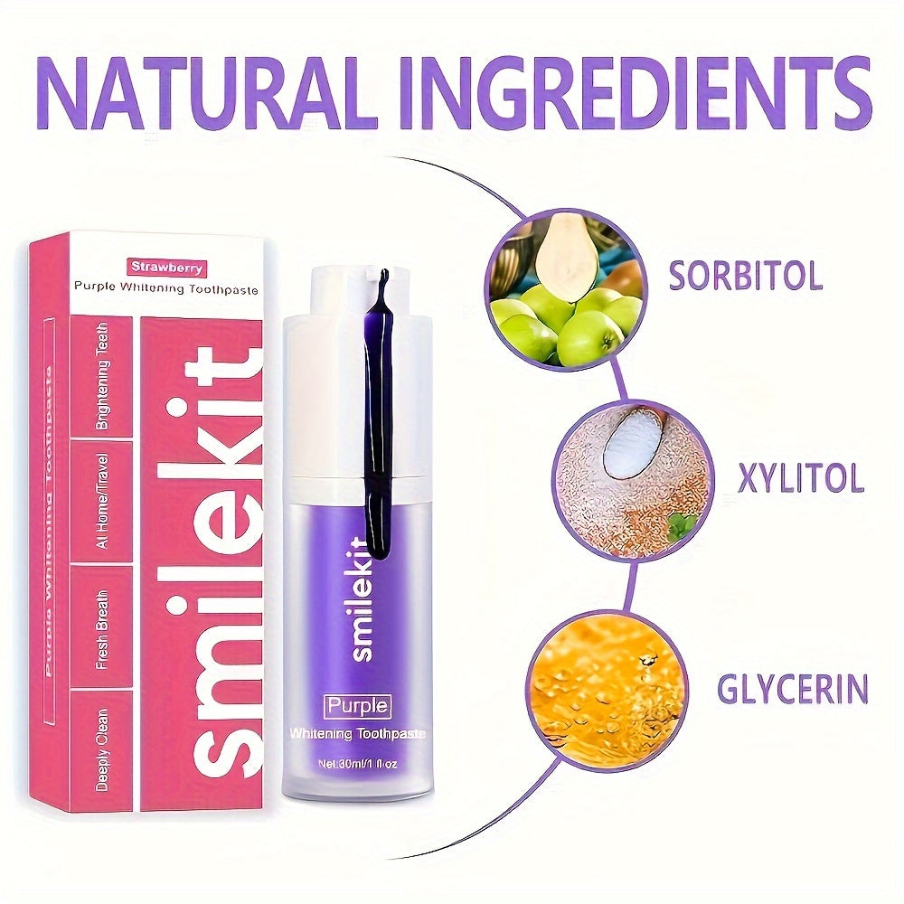 SMILEKIT Radiant Whitening Toothpaste with natural ingredients sorbitol, xylitol, and glycerin.