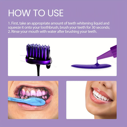 How to use Purple Teeth Cleaning Liquid for stain removal and teeth whitening.