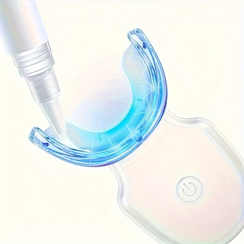 Wireless teeth whitening kit with LED lights and gel applicator.