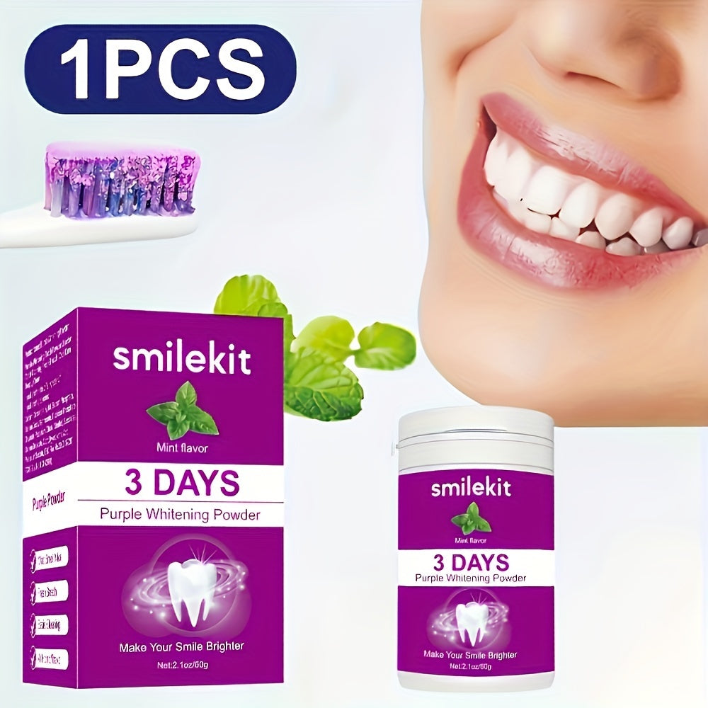 SMILEKIT Purple Teeth Whitening Powder with mint flavor for a brighter smile.