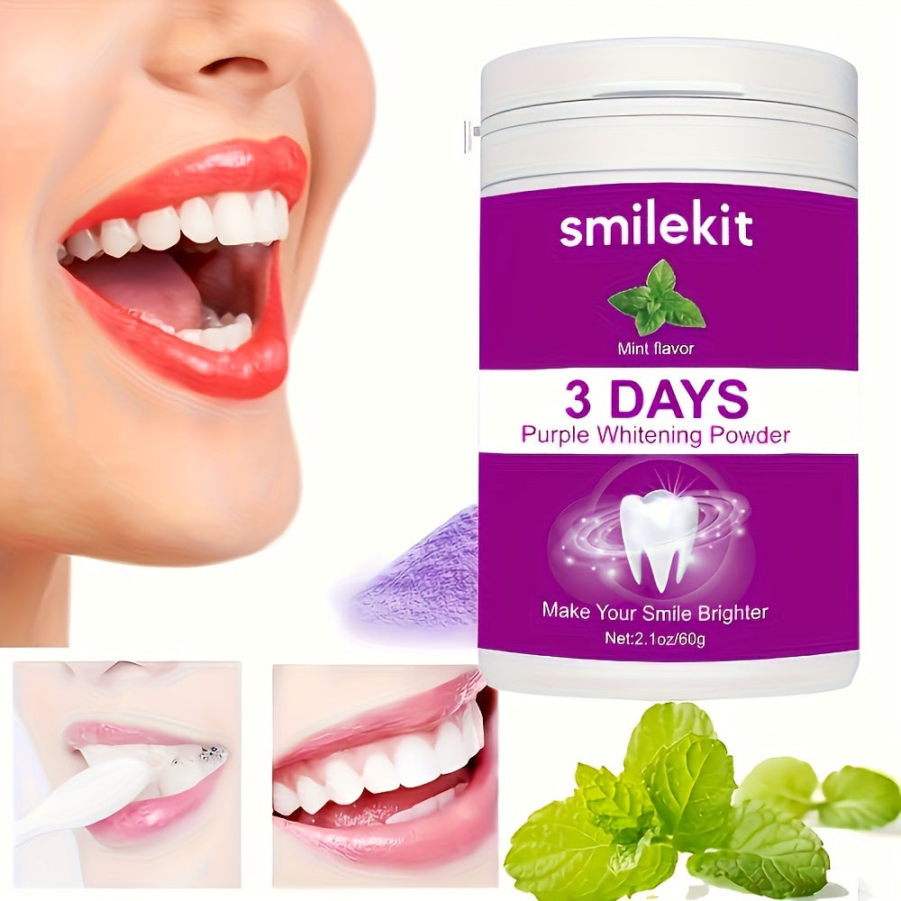 SMILEKIT Purple Teeth Whitening Powder with mint flavor for a brighter smile.