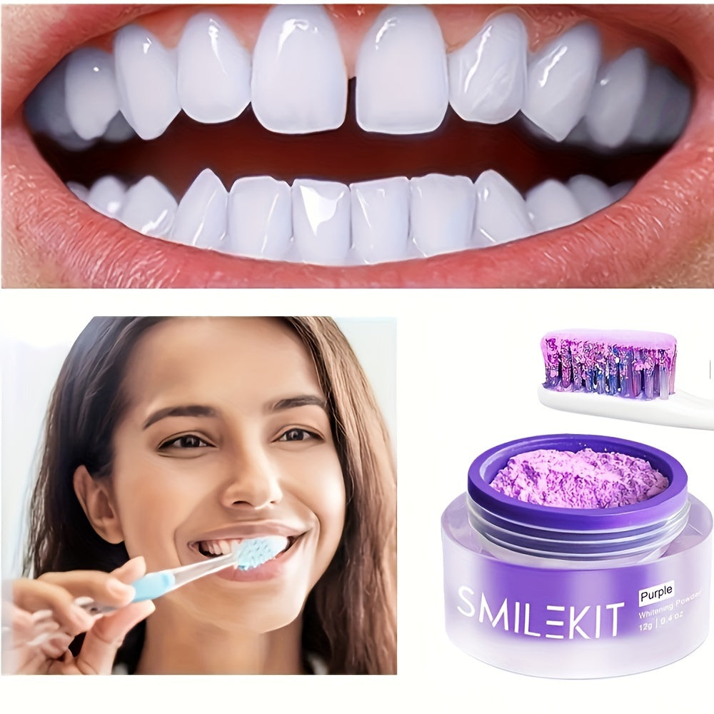 SMILEKIT Purple Teeth Whitening Powder for a brighter smile and fresh breath.