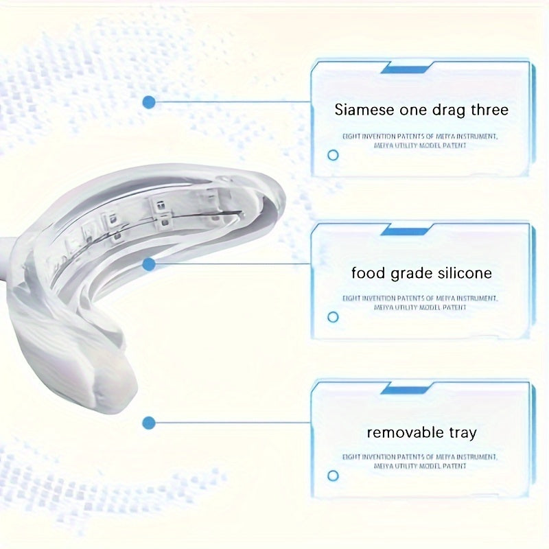 16 LED Teeth Whitening Kit with food grade silicone, removable tray, and easy Siamese piece.