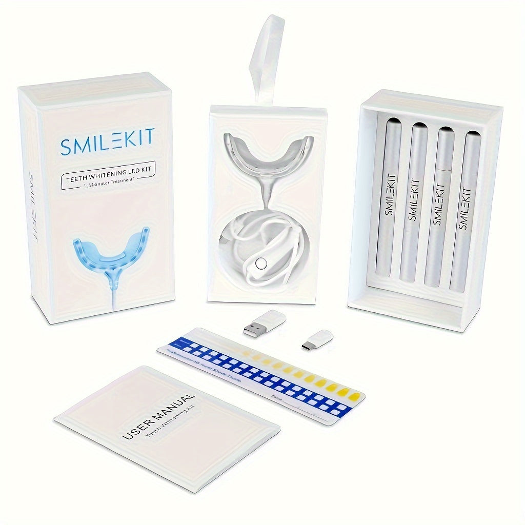 Teeth Whitening LED Kit with 16 LED lamp beads and gel pens for home use.