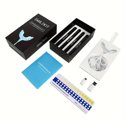 16 LED Teeth Whitening Kit with gel pens, USB-powered, home stain remover.