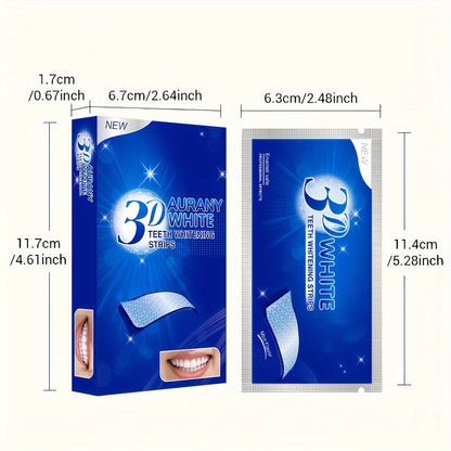 3D Teeth Whitening Strips packaging with dimensions.