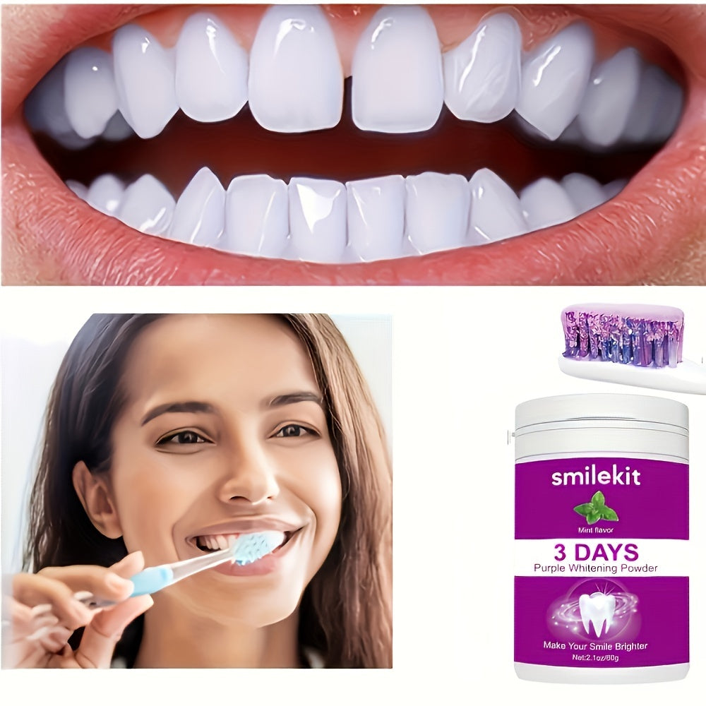 SMILEKIT Purple Teeth Whitening Powder for a bright smile, mint flavor.