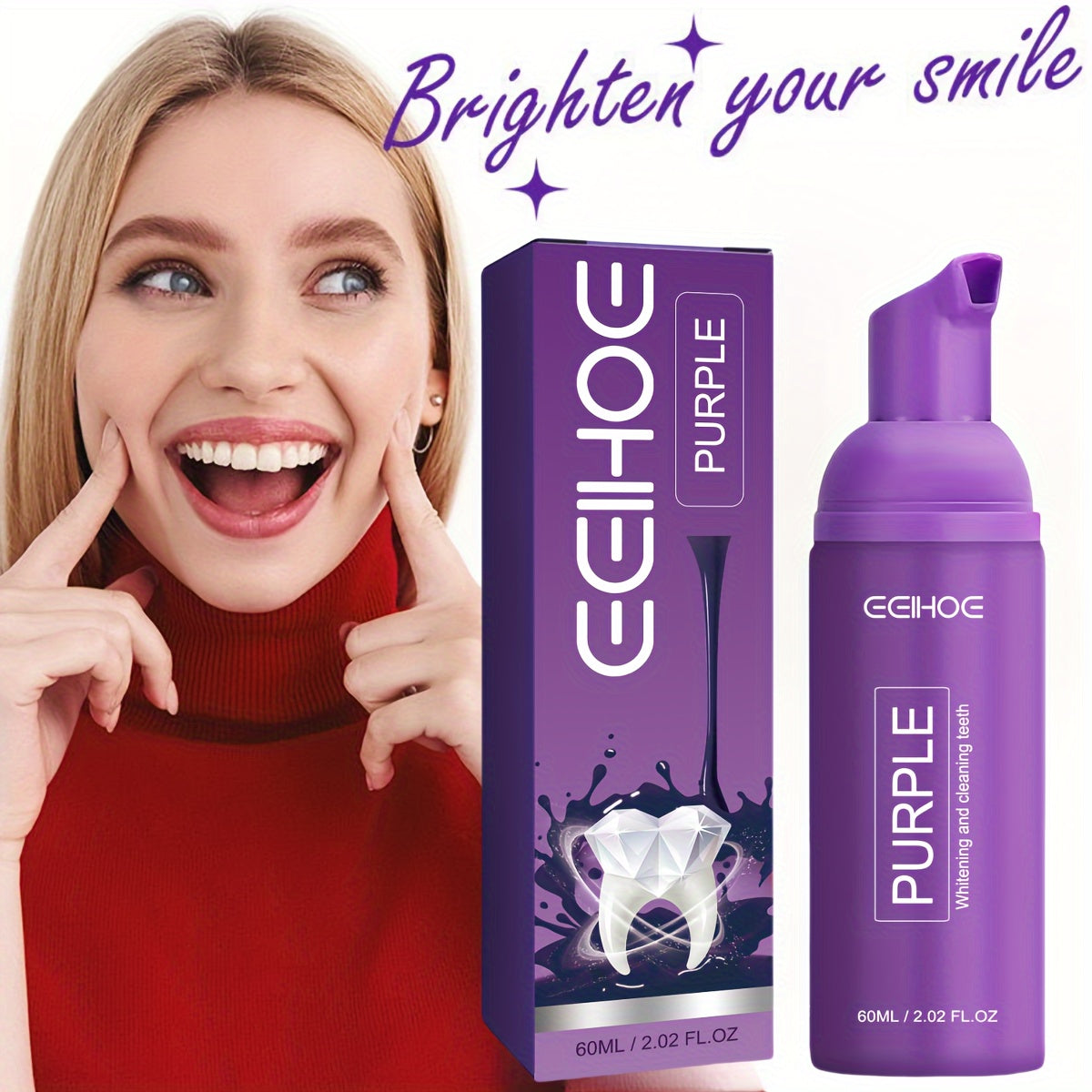 ECIHOE Purple Foaming Toothpaste for teeth whitening and deep cleaning.