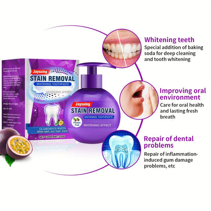 Whitening Baking Soda Toothpaste with Passion Fruit for Stain Removal and Fresh Breath