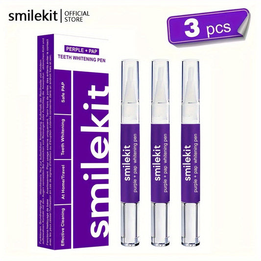 SMILEKIT Teeth Whitening Gel Pen Set with PAP formula for deep cleaning, peroxide-free.