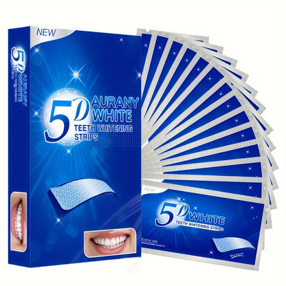 5D Teeth Whitening Strips for deep cleaning and stain removal, featuring alcohol-free gel formula and 714 pairs.