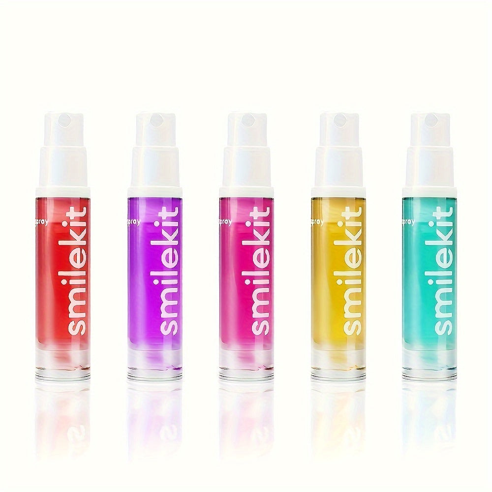 SMILEKIT Peach Grape Mint Breath Freshener Spray pack of five in assorted flavors.