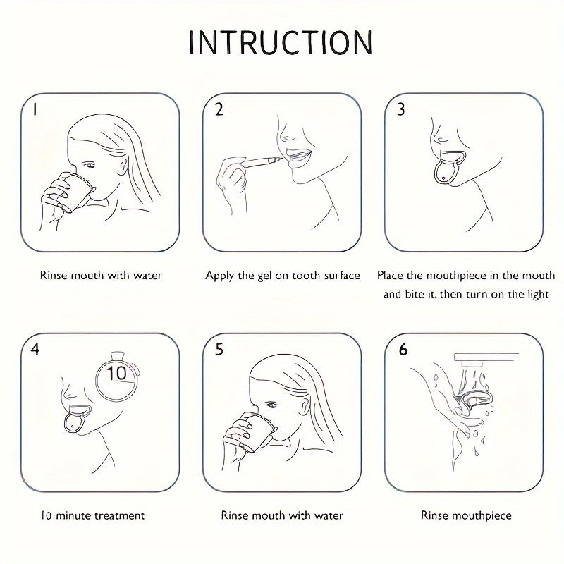 Instruction guide for using the Wireless Teeth Whitening Kit with LED Lights.